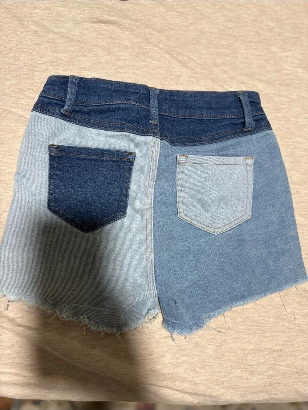 RSQ Patchwork Two-Tone Blue Denim Shorts